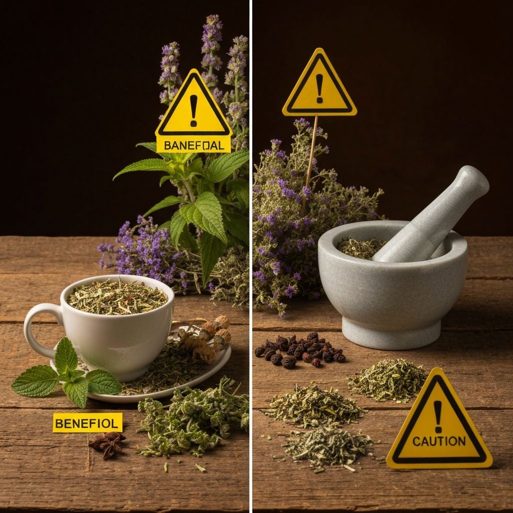 Ljekovito bilje i čaj u keramičkoj šolji sa mužarom i tučkom na drvenom stolu