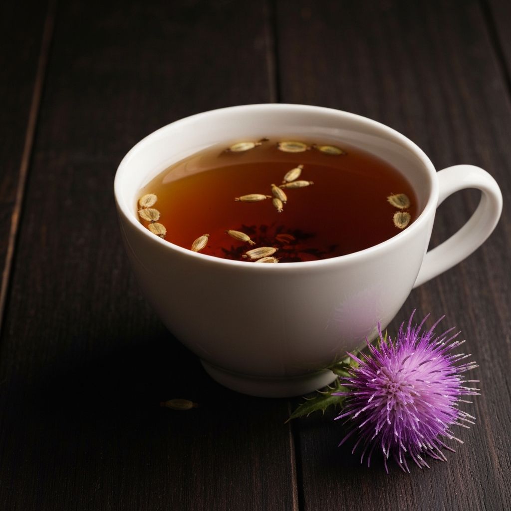 Šolja čaja od sikavice sa sušenim sjemenkama i ljubičastim cvijetom sikavice