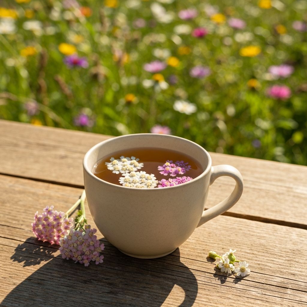 Šolja čaja od stolisnika sa bijelim i ružičastim grozdovima cvjetova stolisnika