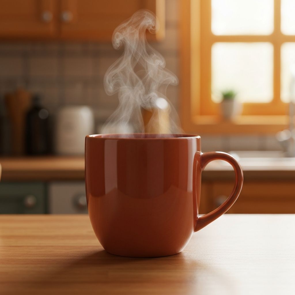 Keramička šolja snažnog Engleskog doručka čaja tamne boje sa vrčem mlijeka na stolu za doručak